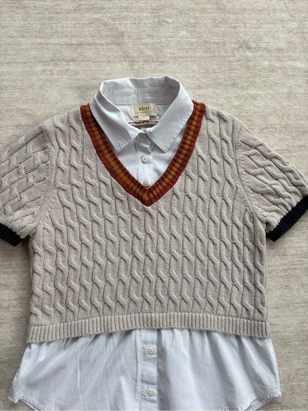 Maeve by Anthro Beige Cable Knit Cricket Sweater Top, Timeless V-neck Size Small - Picture 2 of 14